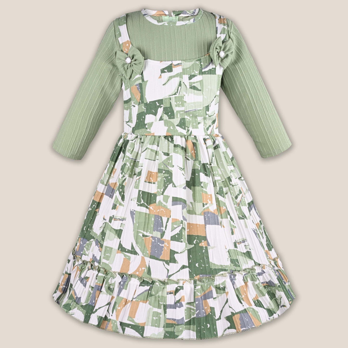 Girls Abstract Print T-shirt and Pinafore Dungaree Dress Set