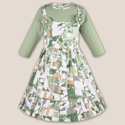 Girls Abstract Print T-shirt and Pinafore Dungaree Dress Set