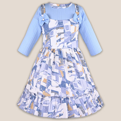 Girls Abstract Print T-shirt and Pinafore Dungaree Dress Set
