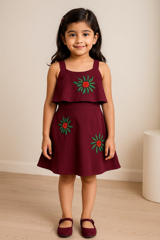 Girls Embroidered A-line Strap Neck dress