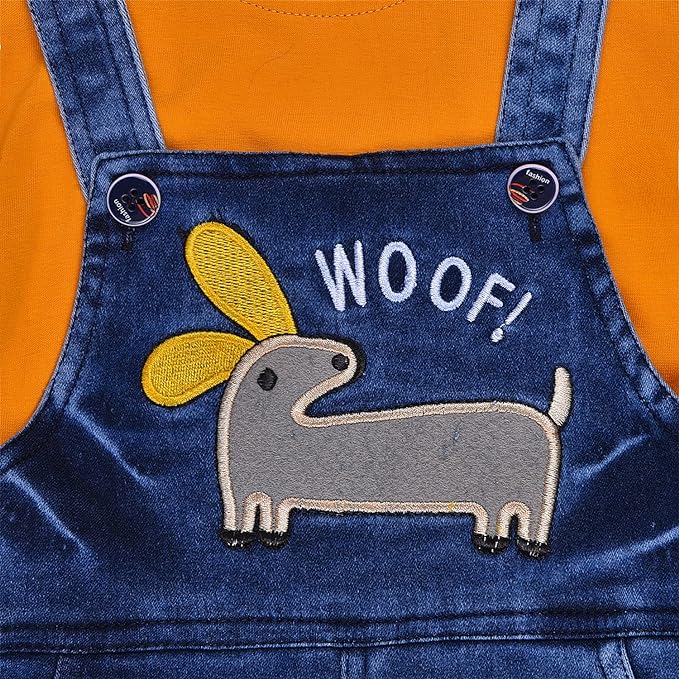 Boys Yellow and Blue Embroidered Dungaree Set