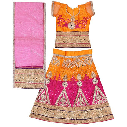 Girl's Embellished Net Ready to Wear Lehenga Choli With Dupatta