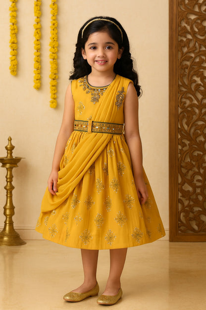 Girls Floral Print Fit and Flare Frock Dress