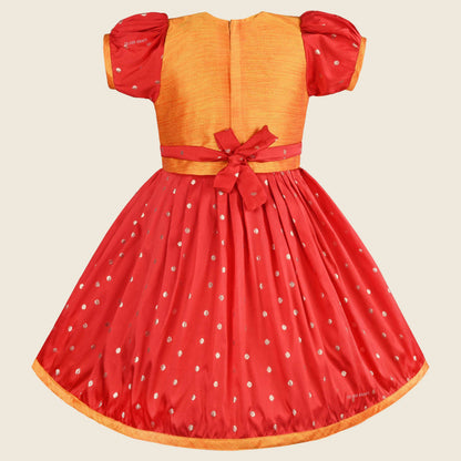 Girls Silk Embroidered Motif Ethnic Dress