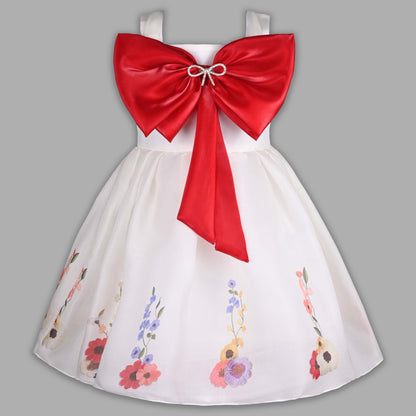 Girls Floral Print Elegant Bow Party Dress