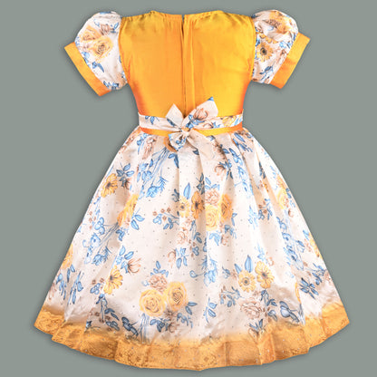 Girls Floral Printed Bead Embellished Ethnic Dress