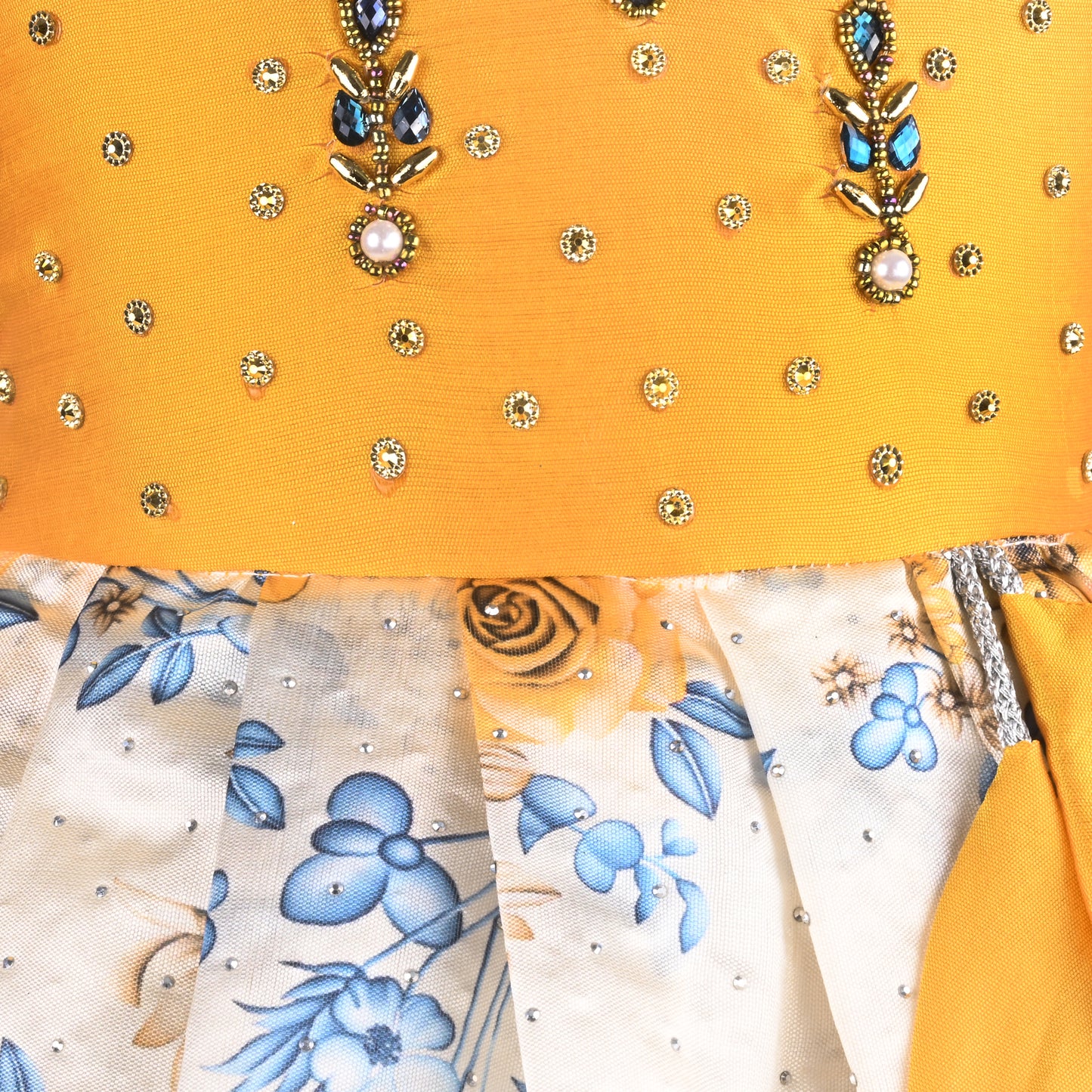 Girls Floral Printed Bead Embellished Ethnic Dress