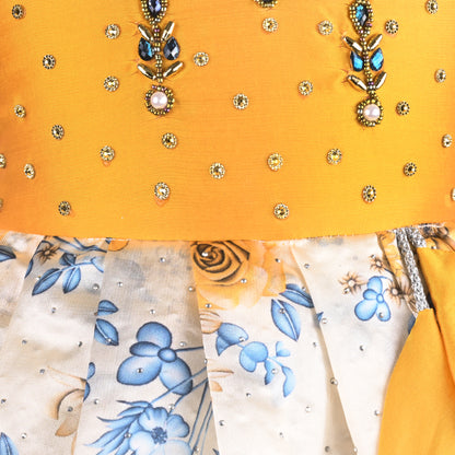 Girls Floral Printed Bead Embellished Ethnic Dress