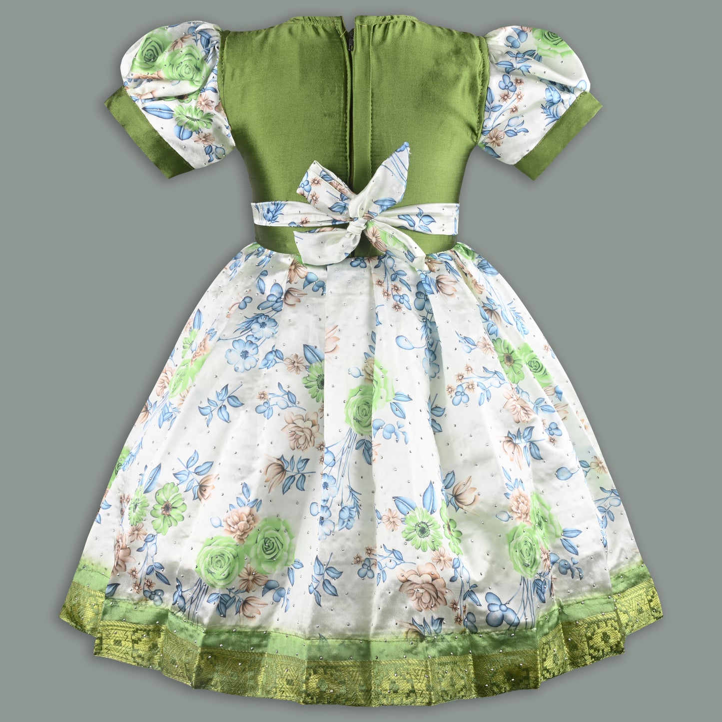 Girls Floral Printed Bead Embellished Ethnic Dress
