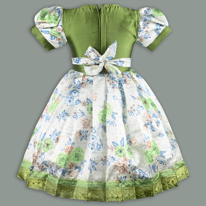 Girls Floral Printed Bead Embellished Ethnic Dress