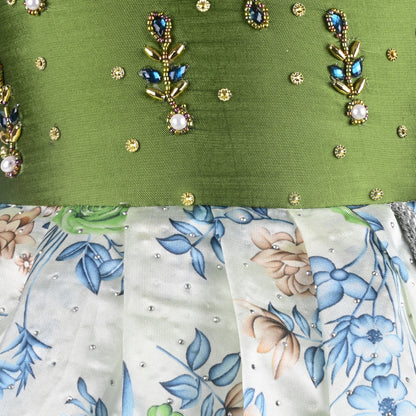 Girls Floral Printed Bead Embellished Ethnic Dress
