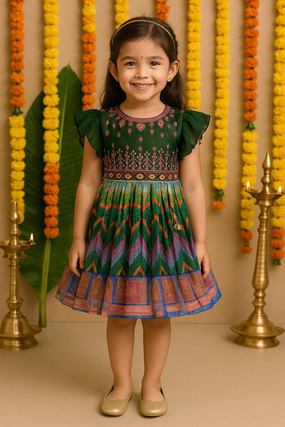Girls Chevron Printed Ethnic Dress