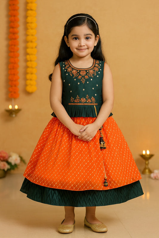 Girls Embroidered Layered Ethnic Dress