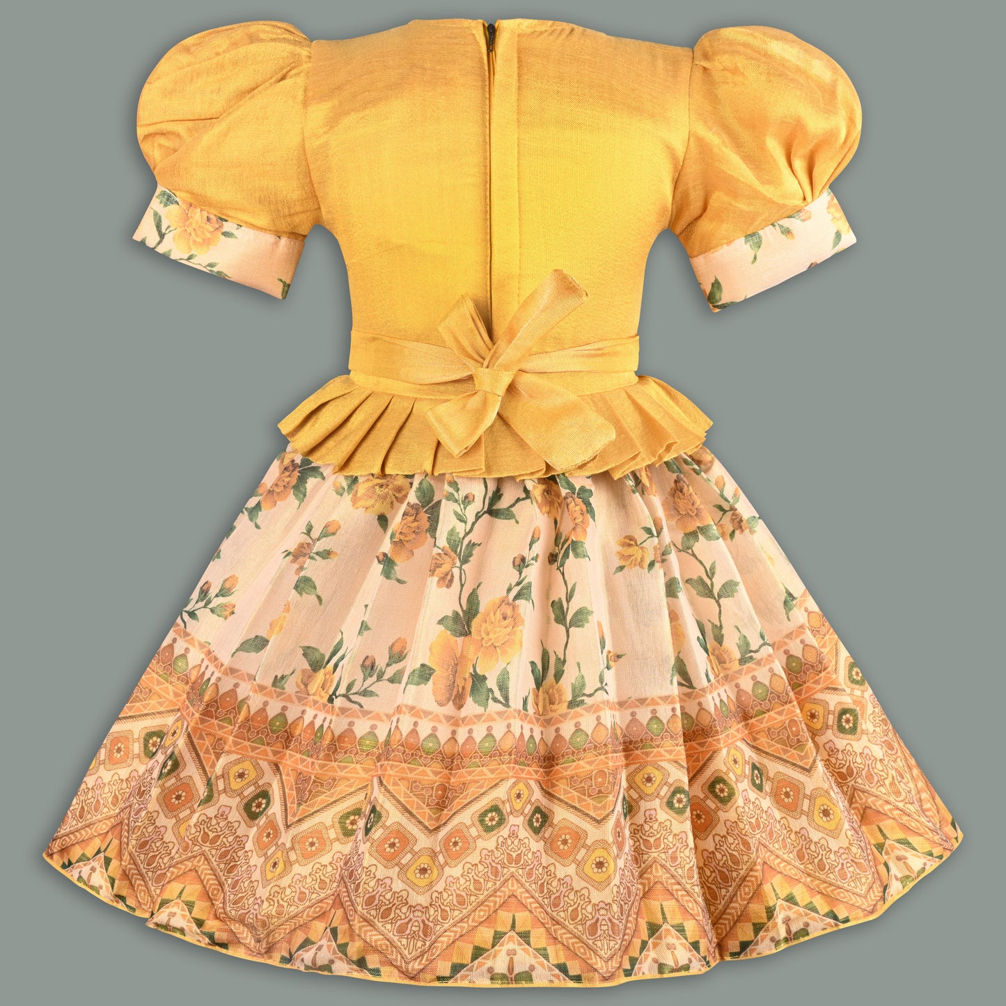 Girls Bead Embellished Printed Silk Ethnic Dress