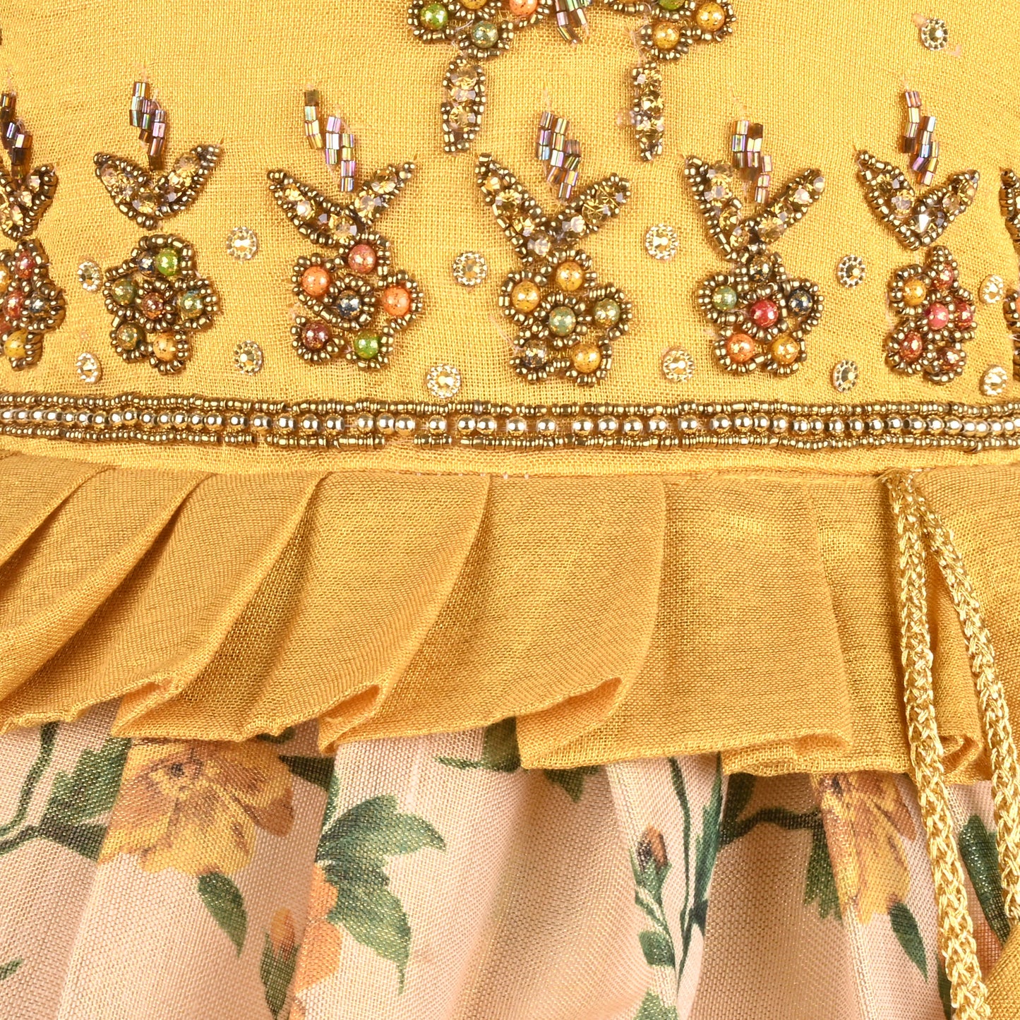 Girls Bead Embellished Printed Silk Ethnic Dress