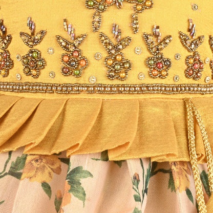 Girls Bead Embellished Printed Silk Ethnic Dress