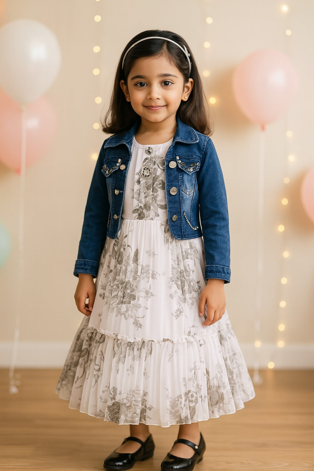 Girls Floral Print Fit and Flare Long Frock Dress