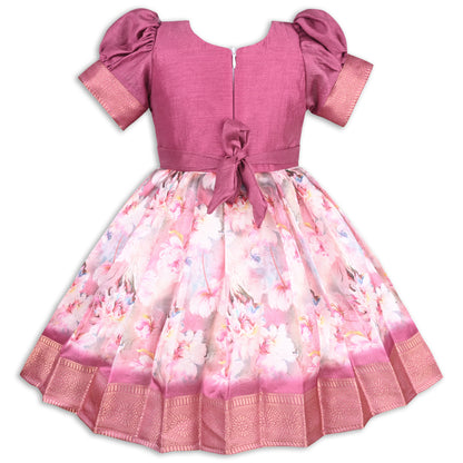 Girls Bead Embellished Zari Border Ethnic Dress
