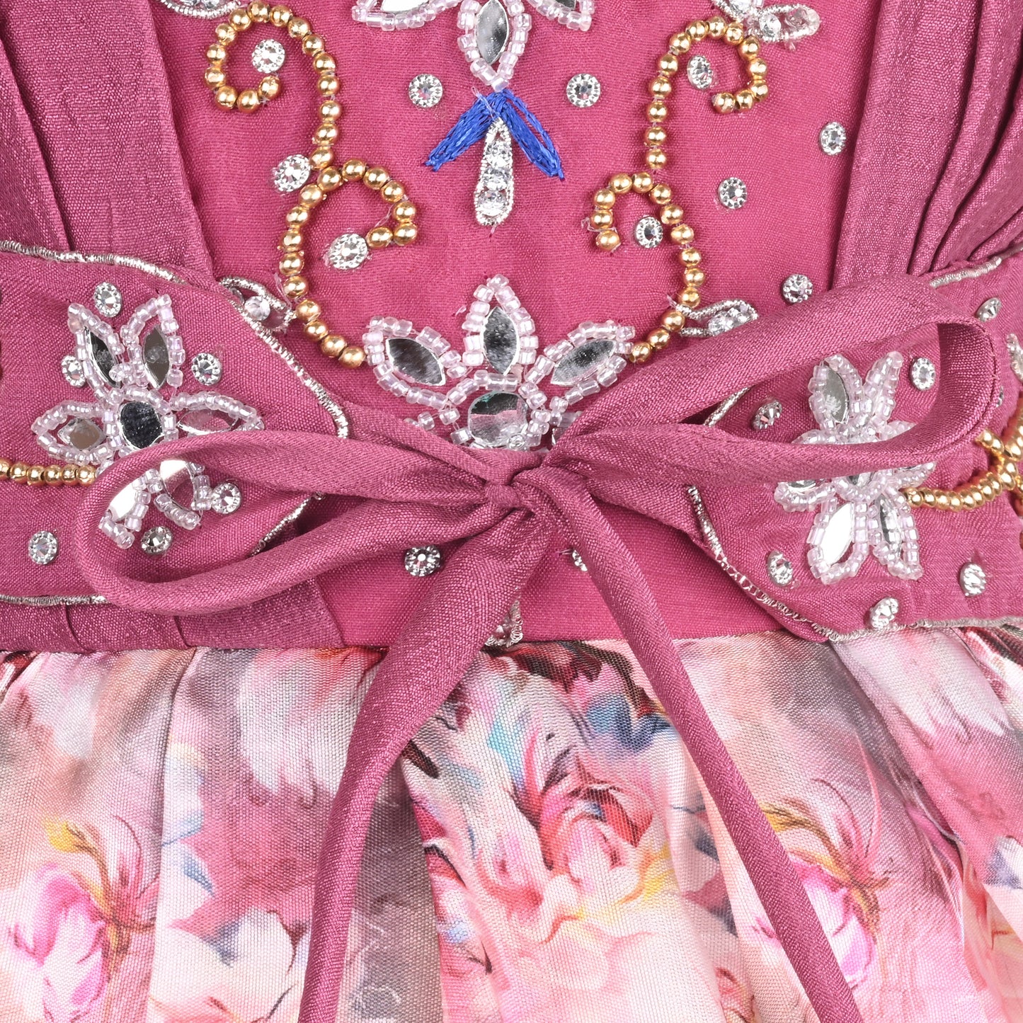 Girls Bead Embellished Zari Border Ethnic Dress