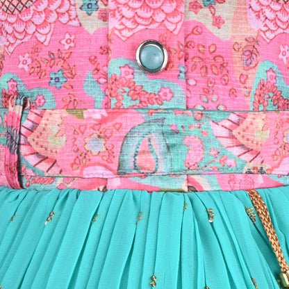 Girls Floral Design Sequin Flared Dress