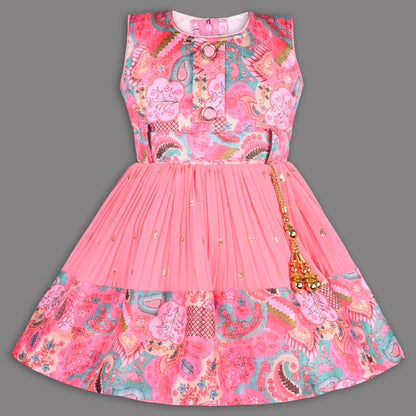 Girls Floral Design Sequin Flared Dress