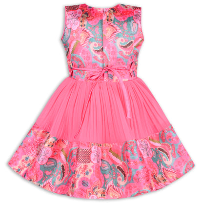 Girls Floral Design Sequin Flared Dress