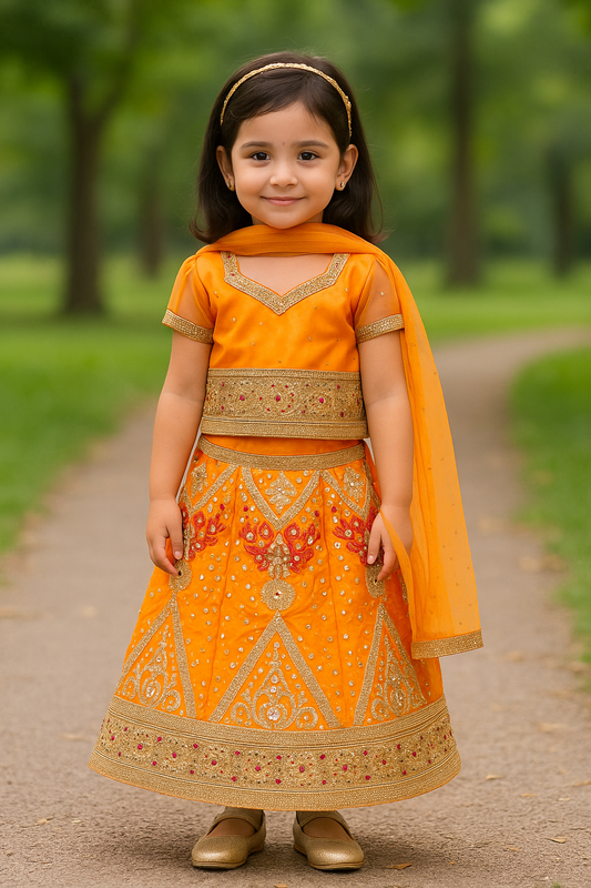 Girls Ethnic Wear Embroidered Ghagra Choli Dupatta Set