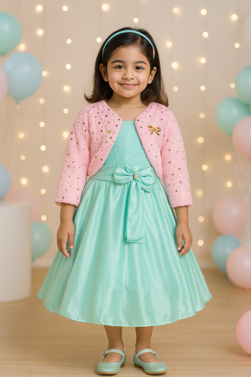 Girls Solid Asymmetric Neck Fit and Flare Frock Dress