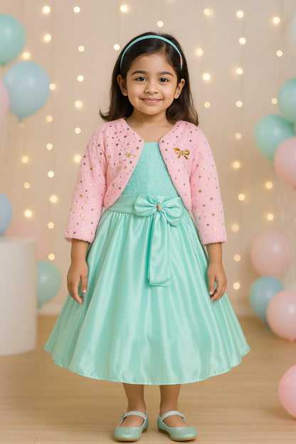 Girls Solid Asymmetric Neck Fit and Flare Frock Dress