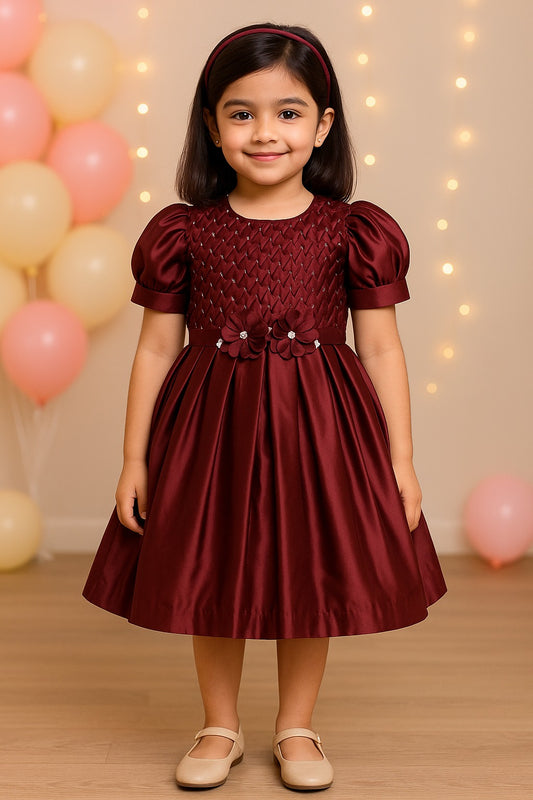 Girls Floral Applique Stone Embellished Party Dress