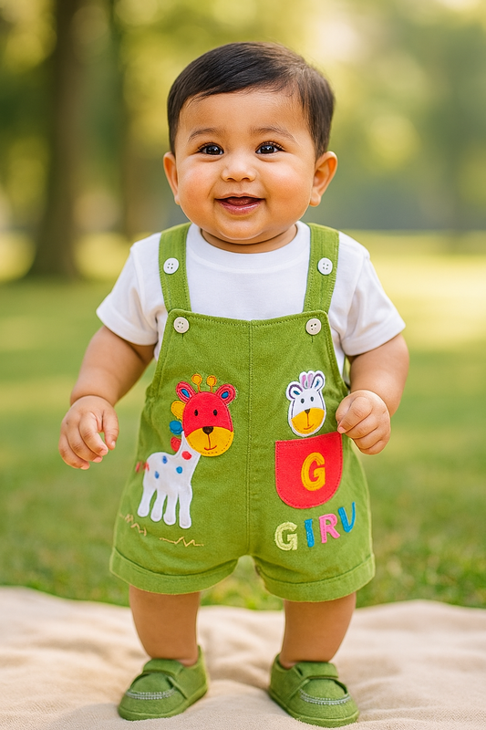 Wishkaro  Dungaree For Boys & Girls Casual Animal Print Polycotton(bt08grn)