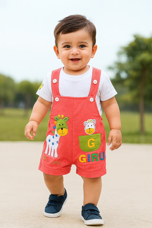 Wishkaro  Dungaree For Boys & Girls Casual Animal Print Polycotton  (bt08pnk)