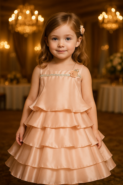 Girls Floral Embellished Tiered Party Dress
