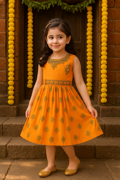 Girls Floral Print Fit and Flare Frock Dress