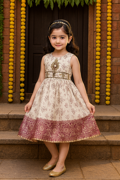 Girls Bead Embellished Floral Ethnic Dress fe3545