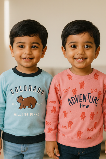 Boys and Girls Pack of 2 Typography Printed Sweatshirt