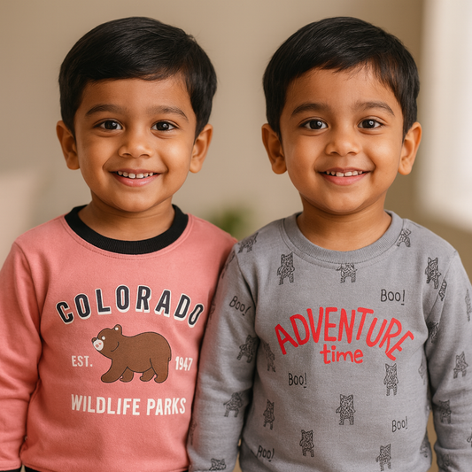 Boys and Girls Pack of 2 Typography Printed Sweatshirt