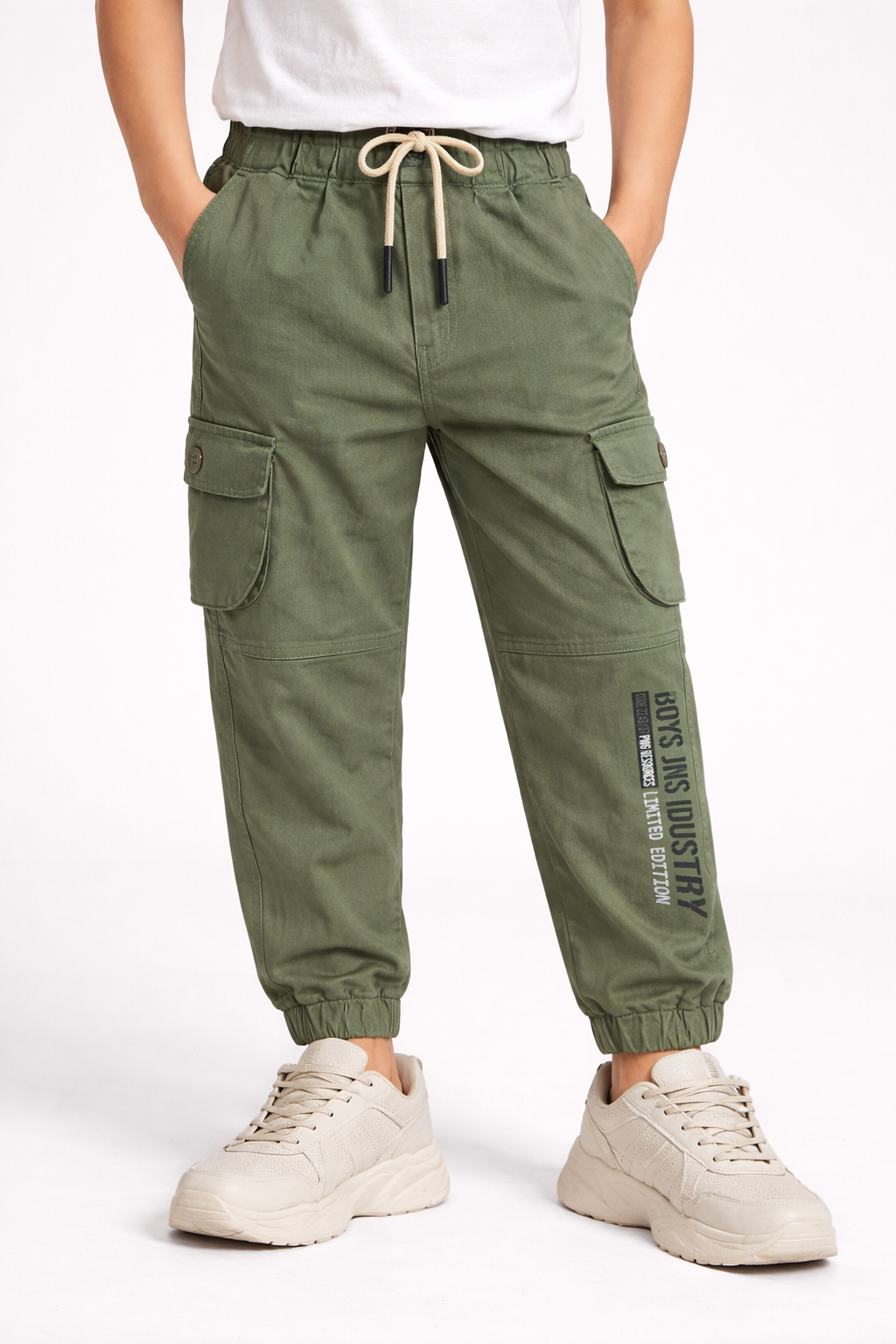 Boys Printed Elastic Cotton Cargo Trouser