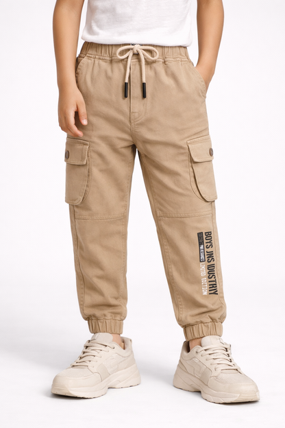 Boys Printed Elastic Cotton Cargo Trouser