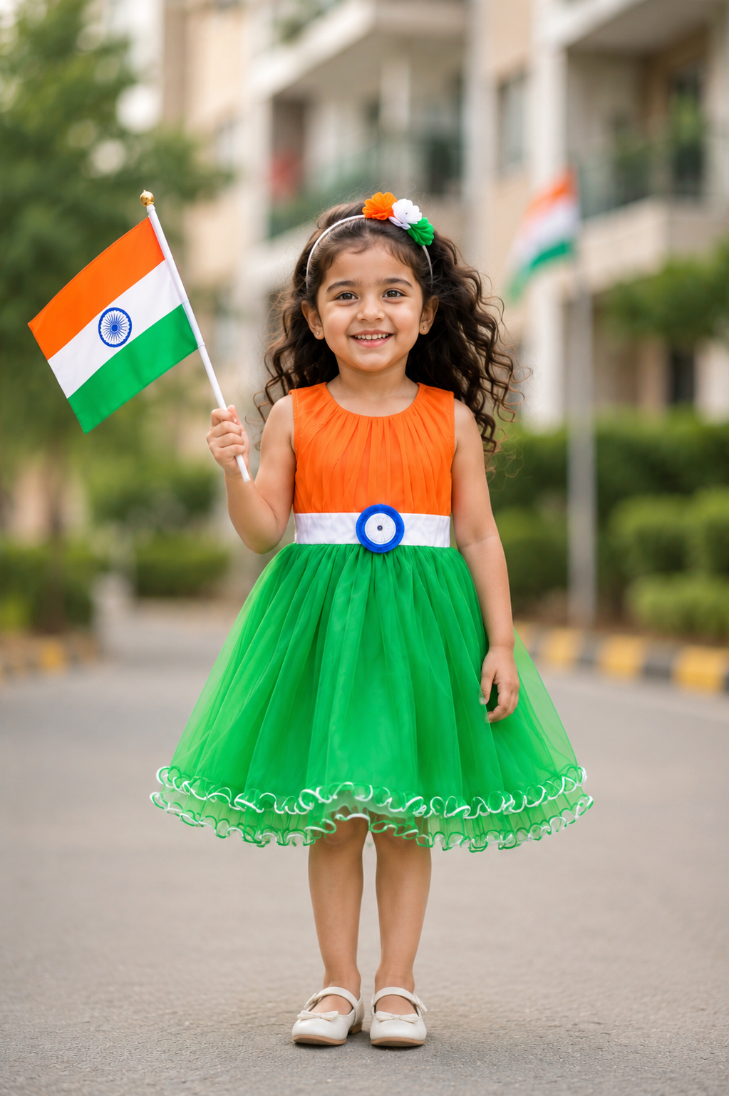 பெண்கள் மூவண்ண நெட் ஃப்ளேர்டு உடை