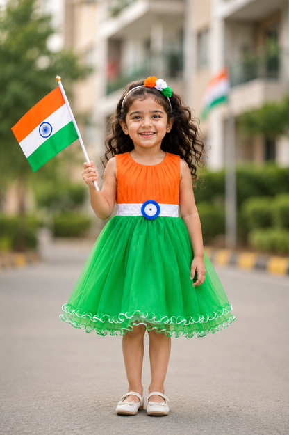 பெண்கள் மூவண்ண நெட் ஃப்ளேர்டு உடை