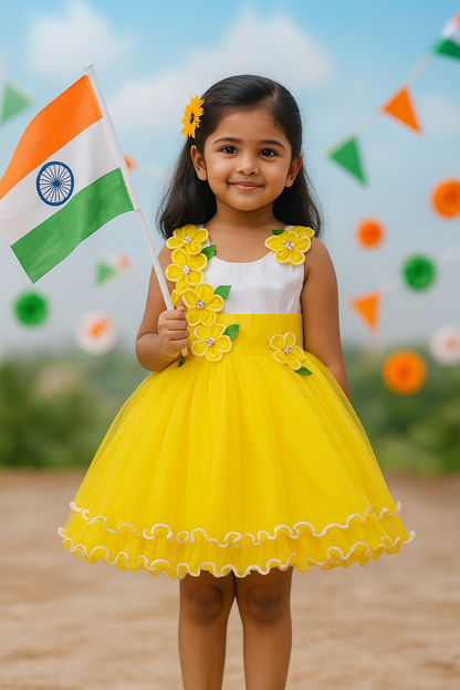 Girls Party Wear Net Flowers Frock