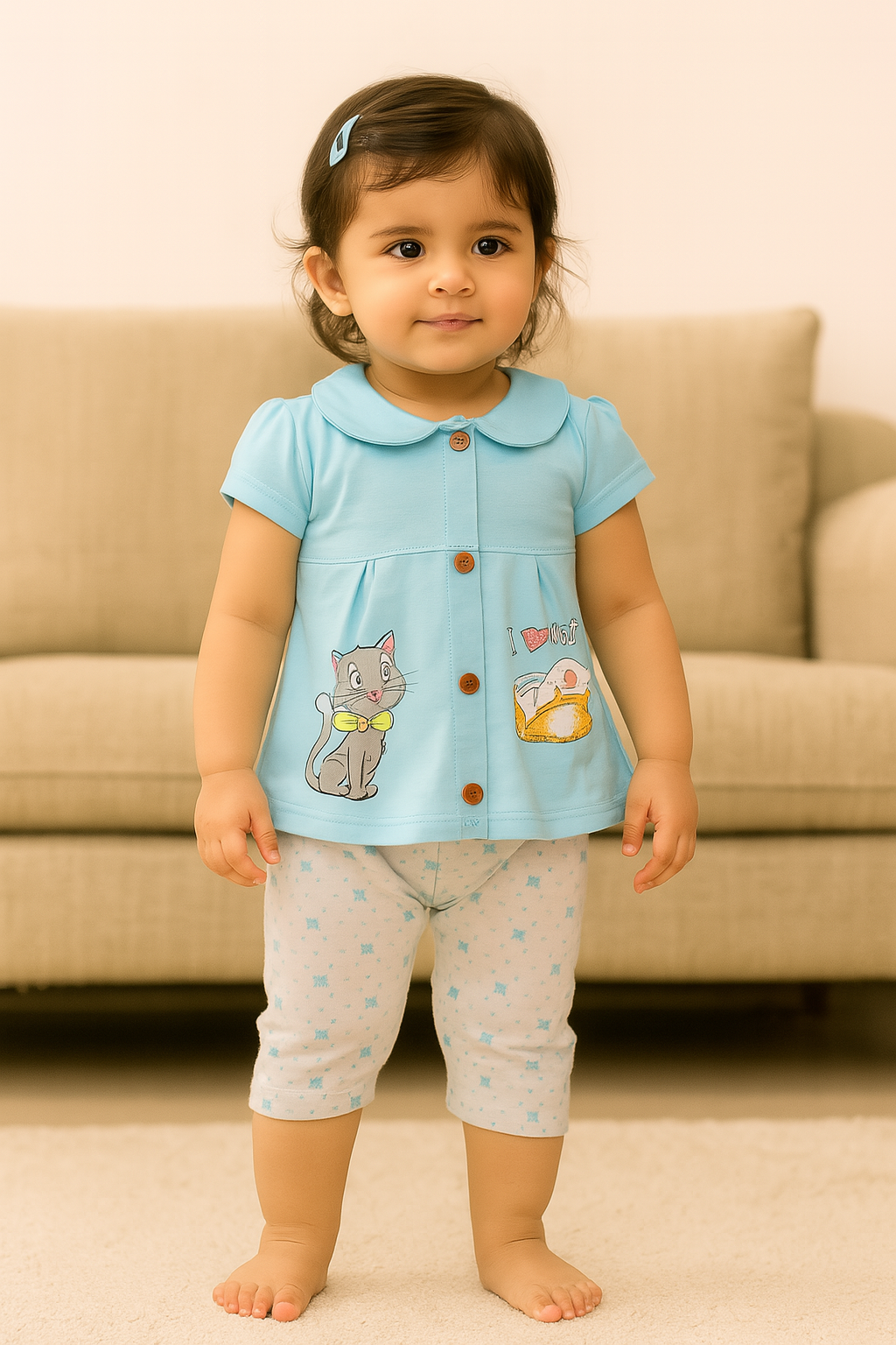 Baby Girls Graphic Print Top and Pant Clothing Set