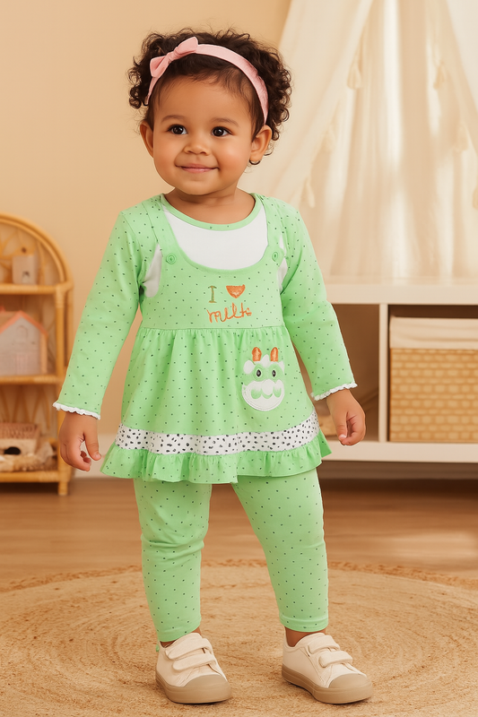 Girls Summer Polka Dot & Applique Top and Pant Set