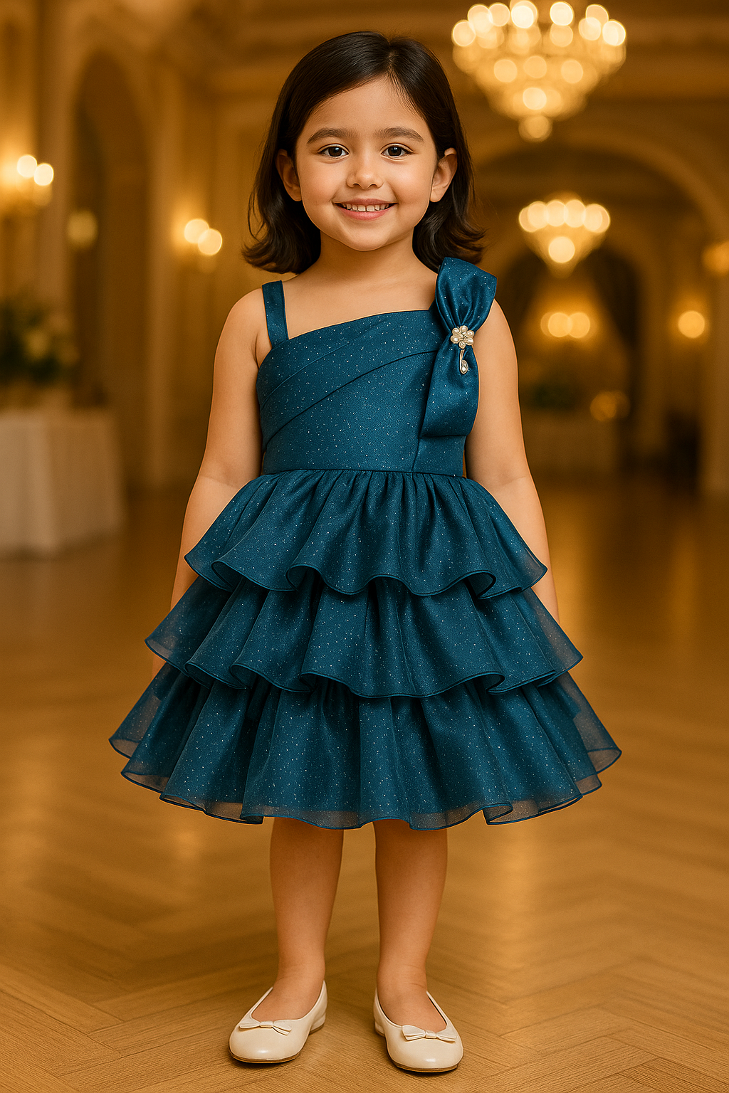 Girls Princess Flared Glittery Party Dress
