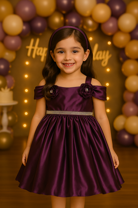 Girls Floral Embellished Off Shoulder Premium Party Dress