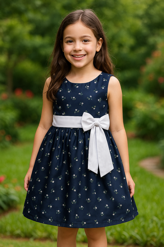 Girls Floral Bow Cotton Casual Dress