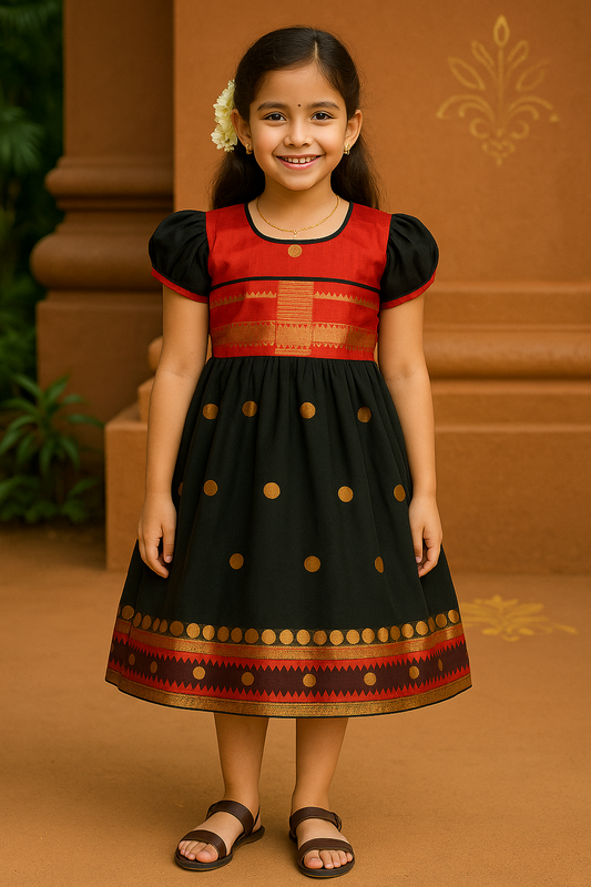 Girls Embroidered Design With Puff Sleeve
