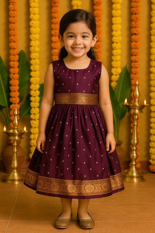 Girls Embellished Polka Dots Satin Ethnic Frock