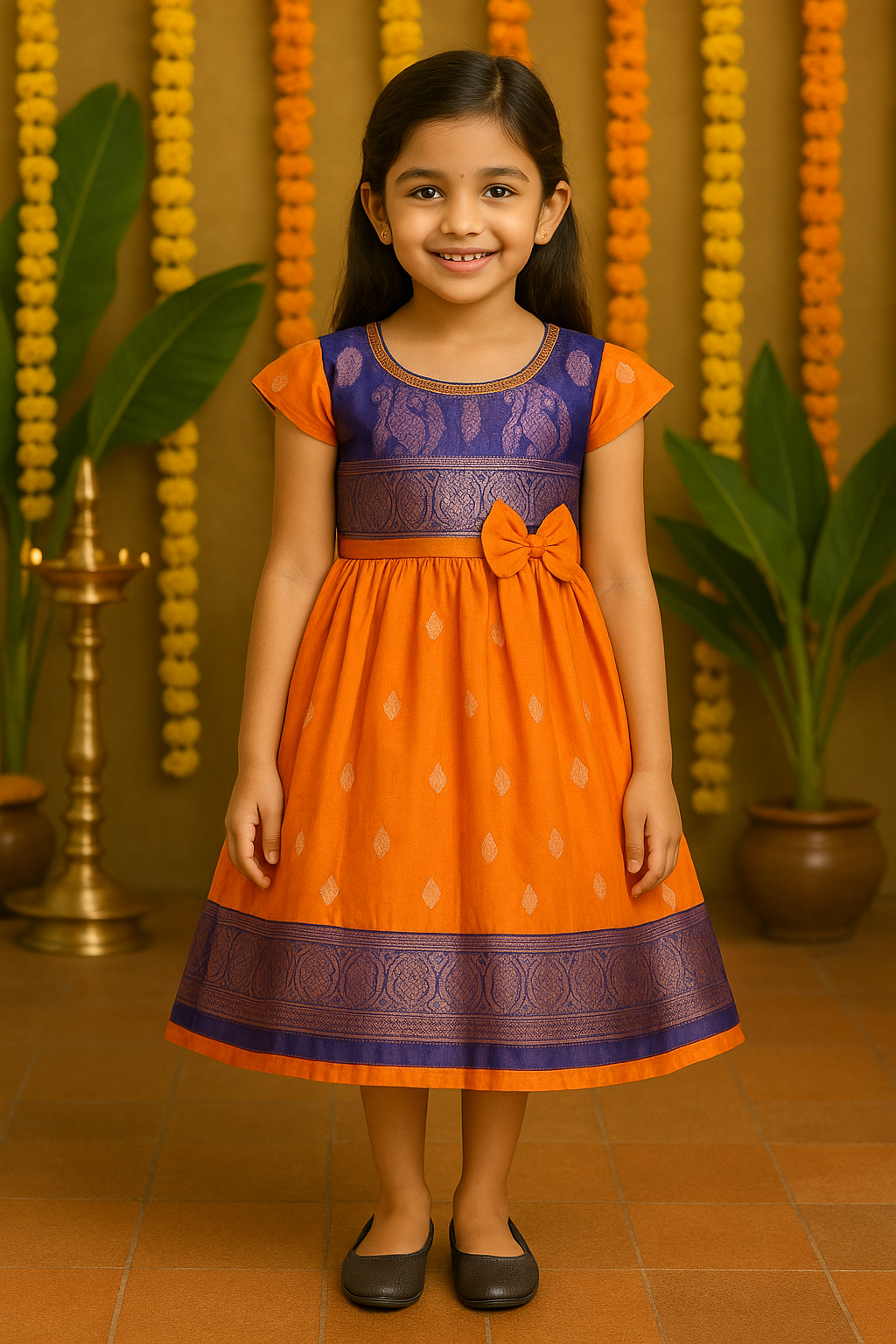 Girls Woven Regular Sleeve Fit and Flare Frock Dress